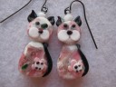 Chinese Lampwork Glass Kitty Earring .. Pink and white